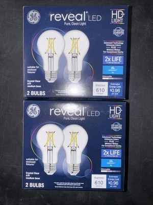 4 Reveal LEF 60 Watt Crytsal Clear A19 LEDs w/medium Base PC 93121734 Dimmable - Image 1 of 3