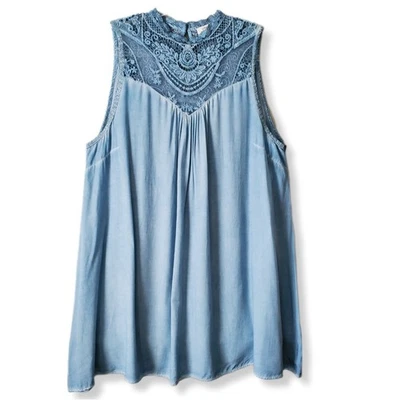 Mini Vestido Umgee Mujeres Crochet Tank Swing L Azul Lavado al Aceite Boho Hippie Festival  Foto 1 de 4