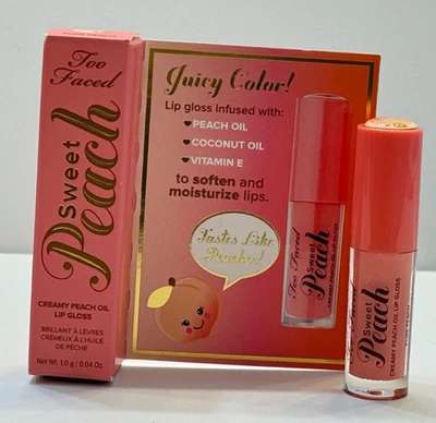 TOO FACED Sweet Peach LIP GLOSS wPeach Oil PURE PEACH .04 Oz Travel Sz NEW wBOX - Image 1 of 2
