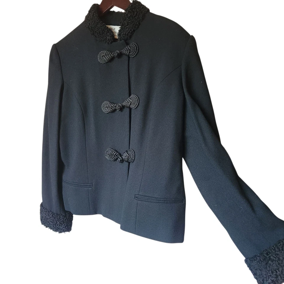 George Simonton 100 % Wool Jacket SZ 18 W Black Blazer Frog Closures Dressy - Image 1 of 4