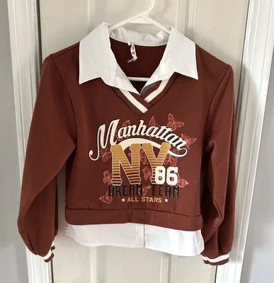 Top tejido Beautees niñas talla mediana manga larga camisa, look retro niño top Foto 1 de 4