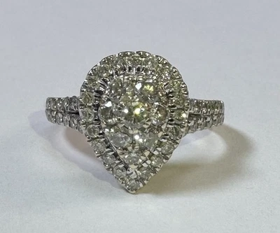 14K Yellow Gold Pear Shape Pave Round Diamond Cluster Engagement Ring Band Size7 - Image 1 of 4