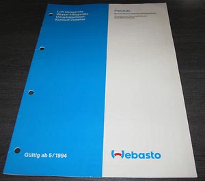 Webasto Preisliste Luft Heizgeräte Wasser Umwälzpumpen Komfort Zubehör 05/1994 - Imagen 1 de 1