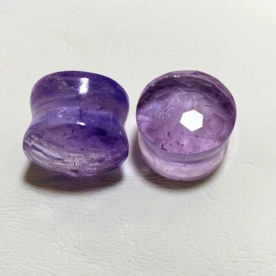 Genuine Amethyst Handcrafted Ear Piercing Hexagon Cut Plugs Pair Size 8g-30MM - Image 1 of 4