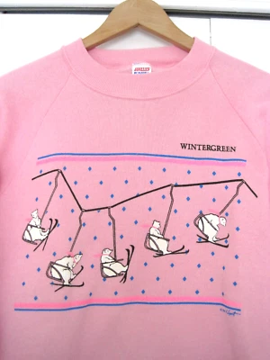 SUDADERA De Colección Rosa Pintura Hinchada Osos Polares Esquí Invierno 50/50 Jerzees 1984 Talla S Foto 1 de 4