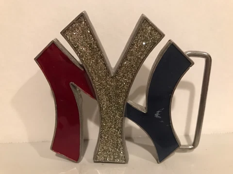 New York Yankees Red Blue Silver Glitter Belt Buckle MLB One of a Kind! Cover