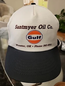 Vintage Gulf Oil Trucker Snapback Hat Santmyer Oil Co. Wooster,OH. LikeonewCond - Picture 1 of 8