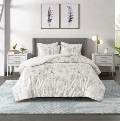 Conjunto de Capa de Edredom CosmoLiving 3 peças Pérola Estampada Metálica KING/CAL KING Marfim - Imagem 1 de 4