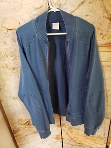 Brooks Brothers Indigo Cotton Terry Baseball Jacket Chambray Denim  Sz XL - Afbeelding 1 van 4