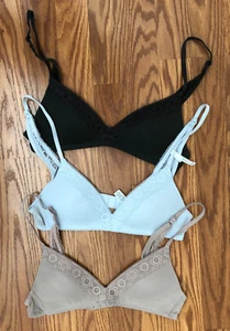 3 Aerie Teens/Womens Wireless Sans Armature bra Black Gray Beige size 32 A - Picture 1 of 10