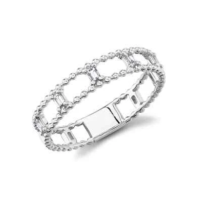 Anillo banda natural con cuentas de diamantes talla baguette de oro blanco de 14 quilates Foto 1 de 3