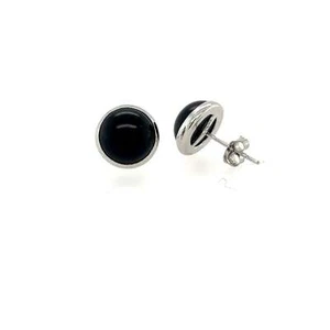 14K White Gold Turquoise/Onyx/Coral Push Back Solitaire Stud Earrings - Picture 1 of 4