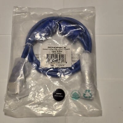 Sealed - Monoprice Select Serries 3ft High Speed HDMI Blue Cable New! - Image 1 of 3