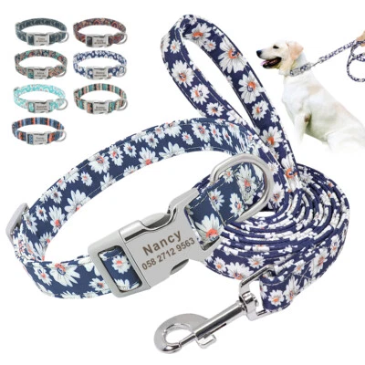 Personalized Dog Collar and Leash Set Heavy Duty Custom Name Engraved Nameplate - Image 1 of 4