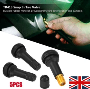 5Pcs TR413 Tubeless Rubber Car Tyre Wheel Valves Universal Black` - Picture 1 of 17