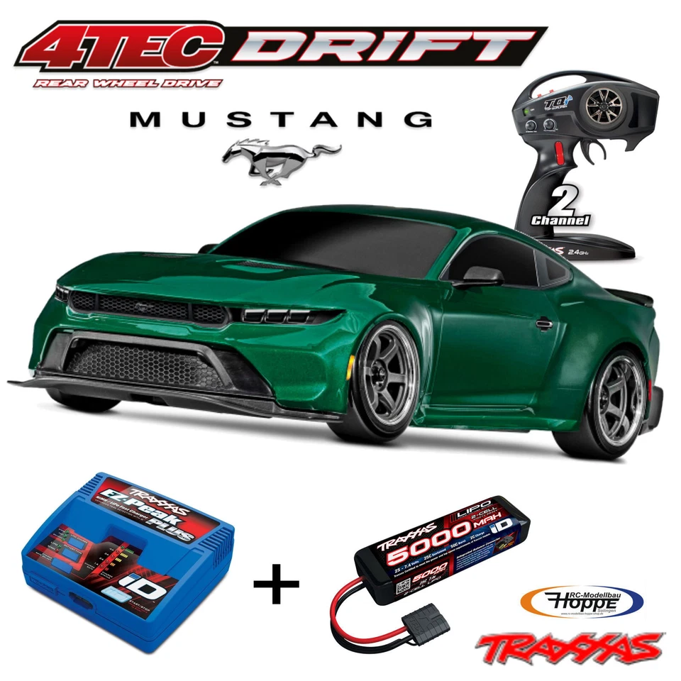 TRAXXAS TRX105237-4-GRN 4-TEC Ford Mustang Verde 1/10 Drift RTR Spazzolato