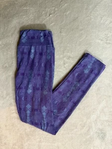 Lularoe Leggings Purple Geometric Print One Size Stretchy Comfy Yoga Gym 411 - Picture 1 of 9