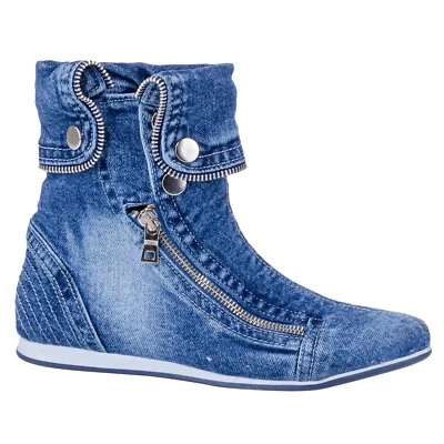 Denim Boots Shoes, Handmade Women's Sports Boots/Birthday Gift - Image 1 of 4