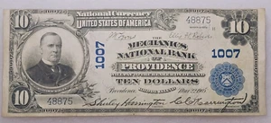 1902 $10 National Bank Note FR 624 Mechanics National Bank Providence Nice Clean - Picture 1 of 7