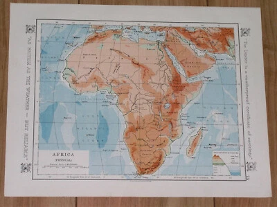 1921 ANTIGUO MAPA FÍSICO DE ÁFRICA MONTAÑAS RÍOS / ARGELIA TÚNEZ Foto 1 de 4