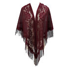 Womens Floral Print Tassel Hollow Out Shawl Cover Ups Fringe Scarves Wraps