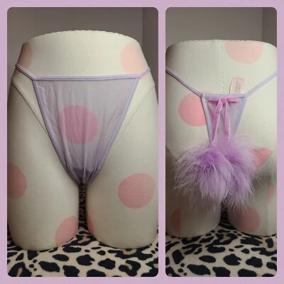 Raro ✨️ Victoria's Secret Y2K Marabú Pom-pom Tanga Panty Talla M Foto 1 de 4