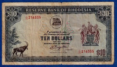 Rhodesia $10 (1976)  P-37a (1st March 1976)  Circulated Banknote J/19 216335 - Image 1 of 3