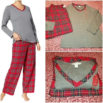 Charter Club Flannel Mix It Top & Printed Pants Pajama Set Red/Grey L - Image 1 of 3