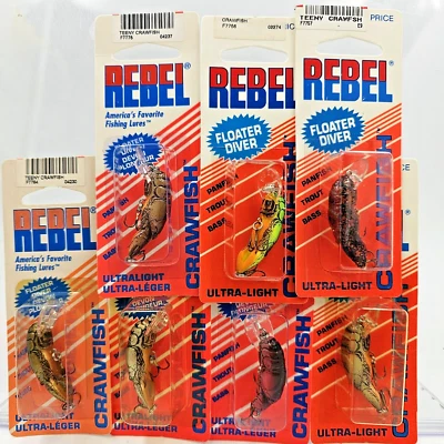 Vtg Rebel 1 1/2" Teeny Crawfish F77 Floater Diver 3-4 Ft Crankbait Choose Color - Image 1 of 4