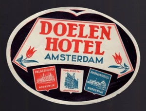 3 3/4" x 5 3/8" Oval "Doelen Hotel, Amsterdam, Holland Niederlande Gepäck Etikett - Bild 1 von 1