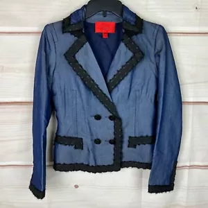 Z Spoke by Zac Posen Jacket Womens 0 Blue Double Breasted Denim Blazer Lined - Picture 1 of 10