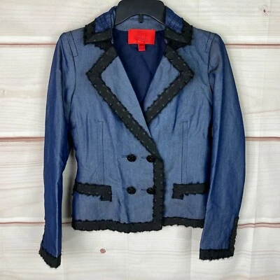 Chaqueta Z Spoke by Zac Posen Mujer 0 Azul Doble Pecho Denim Blazer Forrado Foto 1 de 4