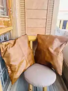 100% Genuine High Quality Goat Leather Tricolor Cowhide Pillow Cover Set Of 2 - Picture 1 of 5