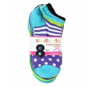 Stride Rite Girls Comfort Seam No Show Socks-8 Pack, Mlt, Fits Shoe Size 7-10 - Picture 1 of 2