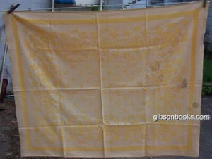 Yellow Brocade Design Table Cloth Large Vintage Kitchen Decorative Linen Table - Picture 1 of 2