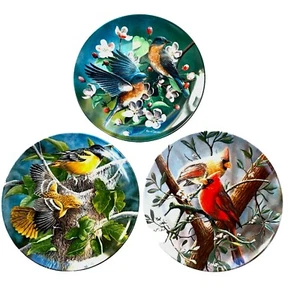 Edwin Knowles Garden Birds Boxed Set Of 3 Cottage Core Birds Collectors Plate - Picture 1 of 7