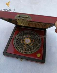 Brújula china antigua Feng Shui con cuero sintético madera dragón caja Fénix 13 cm - Imagen 1 de 5
