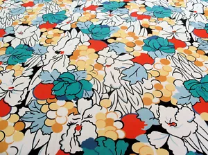 Vtg 70s 1970 Jersey Knit Fabric Floral Fruit Tropical Red Blue White 59W 2.3y - Picture 1 of 5