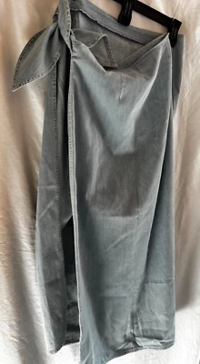 DE COLECCIÓN LIZWEAR TALLA PETITE 12 Azul Claro DENIM Algodón Completo ENVOLTURA Corbata Lateral Midi Foto 1 de 4