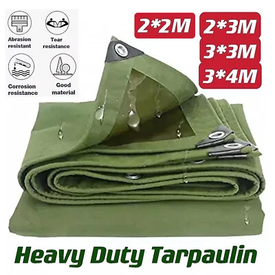 4 Sizes Heavy Duty Waterproof Canvas Tarp Tarpaulin Sun Blocked Dustproof Army - image 1 of 4
