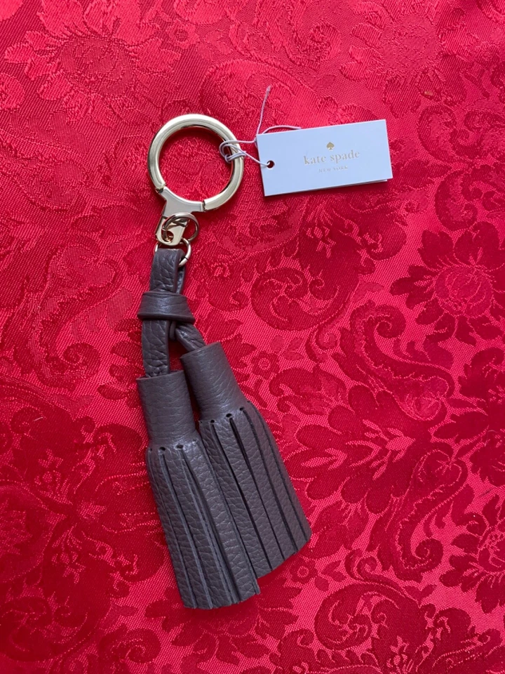 Llavero Kate Spade Doble Cuero Borla Llavero Marrón Gris Bolso Dije Foto 1 de 4
