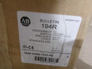 NEW ALLEN BRADLEY 194RCN601753PB 60AMP 3P 600V ENCLOSED Disconnect Switch 4/4X - Picture 1 of 3
