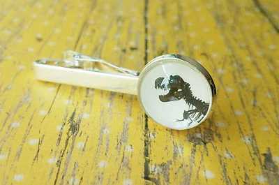  Clip de corbata de hueso fósil dinosaurio T.Rex blanco y negro de 18 mm, accesorios para hombre Foto 1 de 4