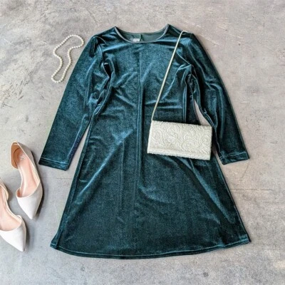 Mini Vestido Vintage Molly Malloy Petite Verde Manga Larga Terciopelo Talla 8 Foto 1 de 4