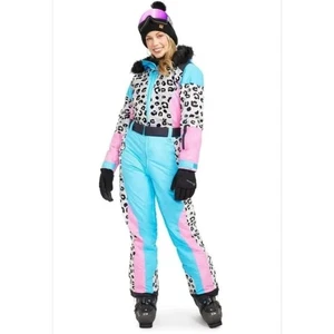 NEW Tipsy Elves Ski Suit XL Womens Snow Leopard Snow Suit One Piece Faux Fur - Picture 1 of 15