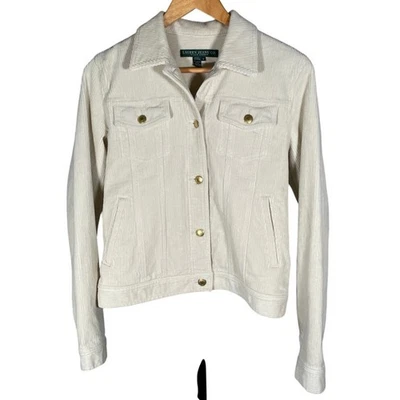 Ralph Lauren Jeans Co. Mujer Pana Chaqueta Camionero Crema Dorado Botones Pequeña Foto 1 de 4