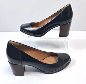Clarks Artisan UK 4 D Tacones de madera sin cordones de cuero negro - Imagen 1 de 7