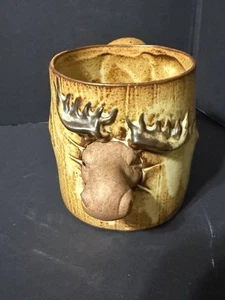 VINTAGE Moose Stuck Through Tree 3D Figural Stoneware Pottery Mug Cup GiftCraft - Picture 1 of 12