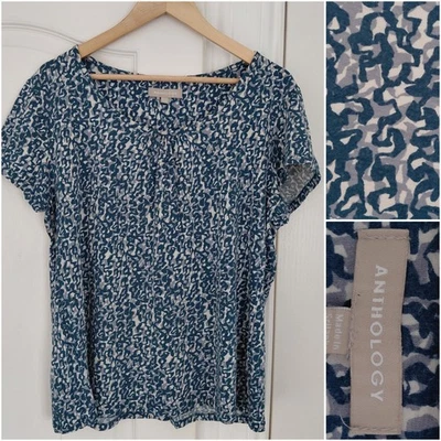 Anthology Stretch Jersey Top Size 20 Blue Grey Leopard Print Slim Fit  - Image 1 of 4