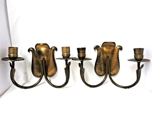 ANTIGUO PAR DE APLIQUES DE PARED DE LATÓN DE DOBLE BRAZO ARTESANAL - Imagen 1 de 19
